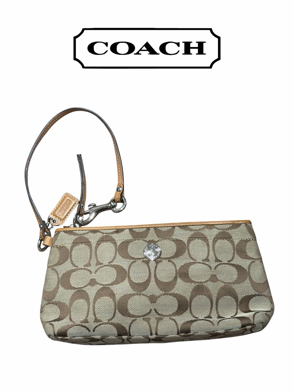 Coach Khaki & Tan Signature Wristlet‎